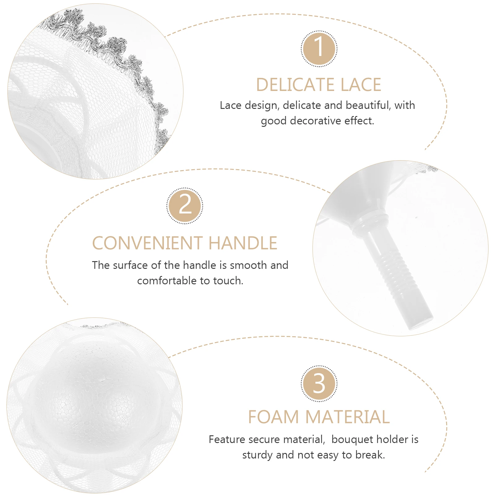 

1 set Hemispherical Foam Support Material 10cm White Lace Handle Bridal Bouquet Holder Wedding Flower Decor Artificial Floral