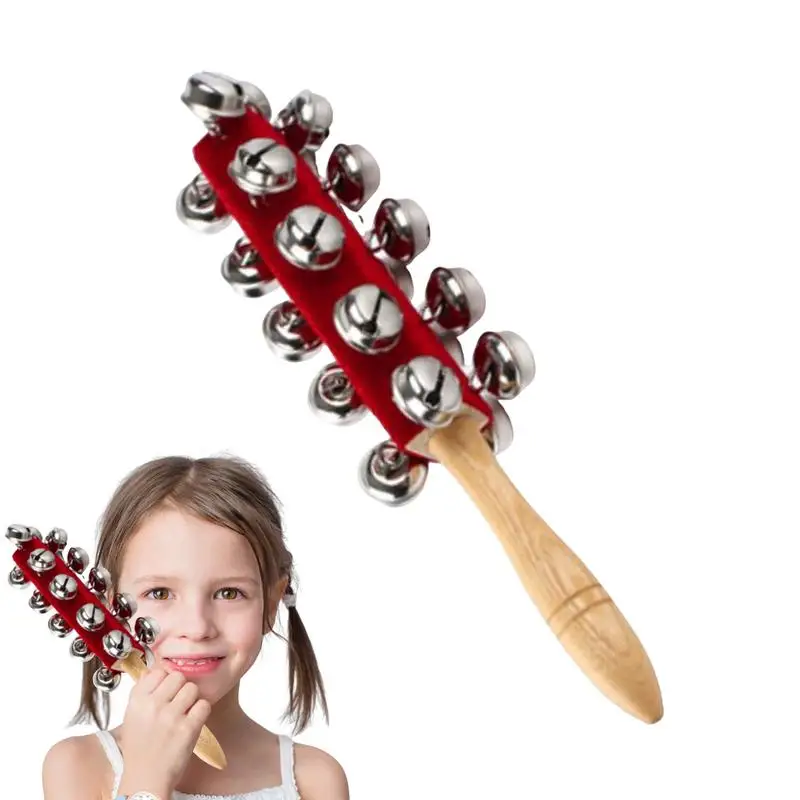 

Hand Jingle Bells Jingle Bells Wooden Shaker For Children Boys Girls Musical Toy Parent-Child Interaction Percussion Rattles For