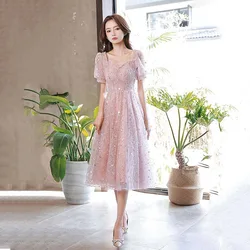 New Short Sequin Formal Tulle Prom Dress DongCMY Plus Size Elegant Robes Soirees A-Line Evening Performance Party For Women