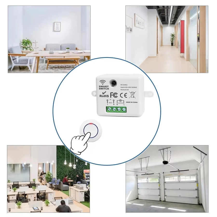 Interruptor de luz inalámbrico RF de 433MHz, Control de relé de 220V, 110V, 10A, Mini interruptor de Panel de pared de botón redondo, Control remoto para lámpara LED