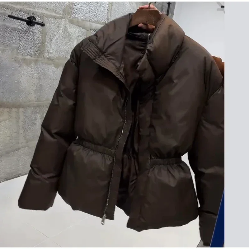 Casual Solid Women's Cotton Coats Back Zippers Stand Collar Thicken Waist Jackets 2026 Autumn Winter Fashion Lady Outwear