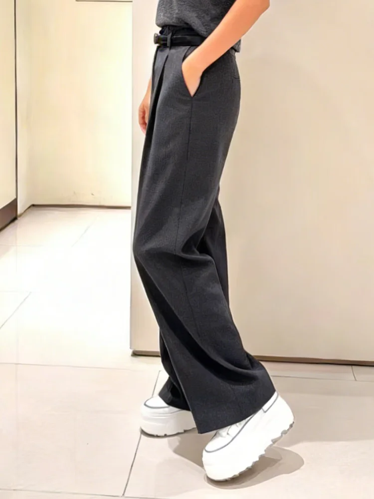 PBAP Frau Plissee Kleid Hosen Cleanfit Solide Lose Taschen Gerade Hohe Aufstieg Breite Bein Anzug Hosen Arbeit Casual Formelle Kleidung