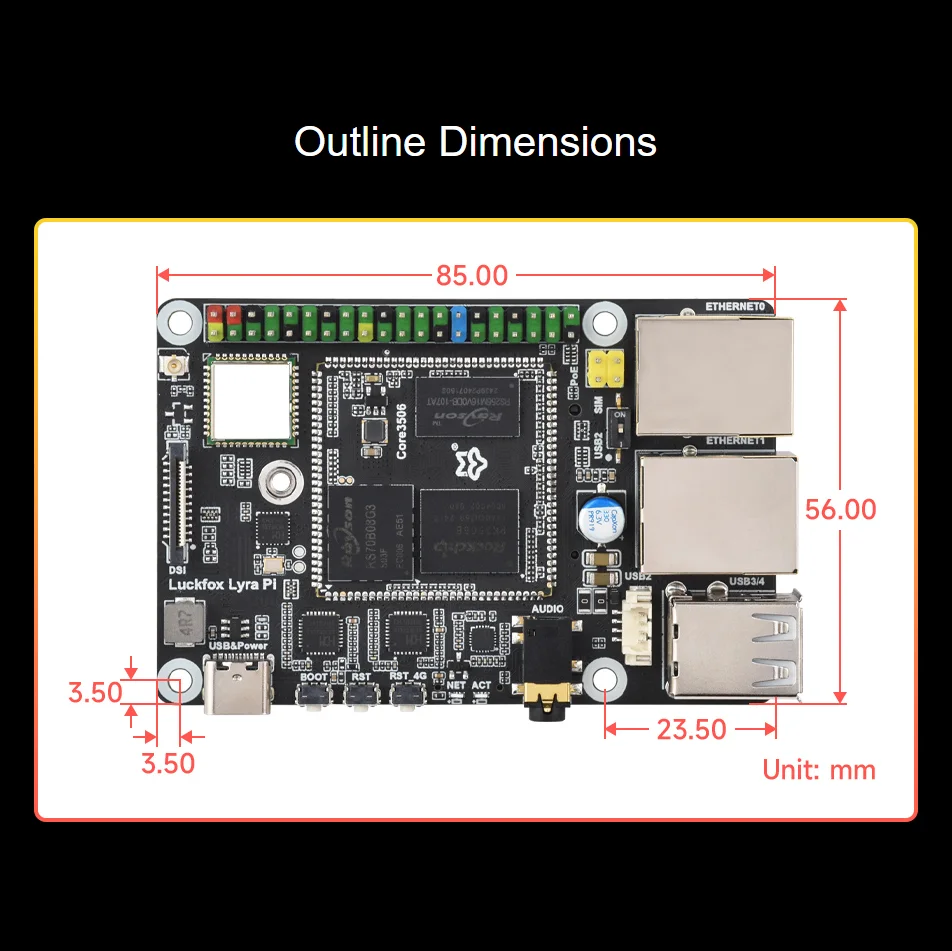 Luckfox Lyra Pi Linux Micro Development Board Core3506 Core Board Integrates Triple-core ARM Cortex-A7 ARM Cortex-M0 Processors
