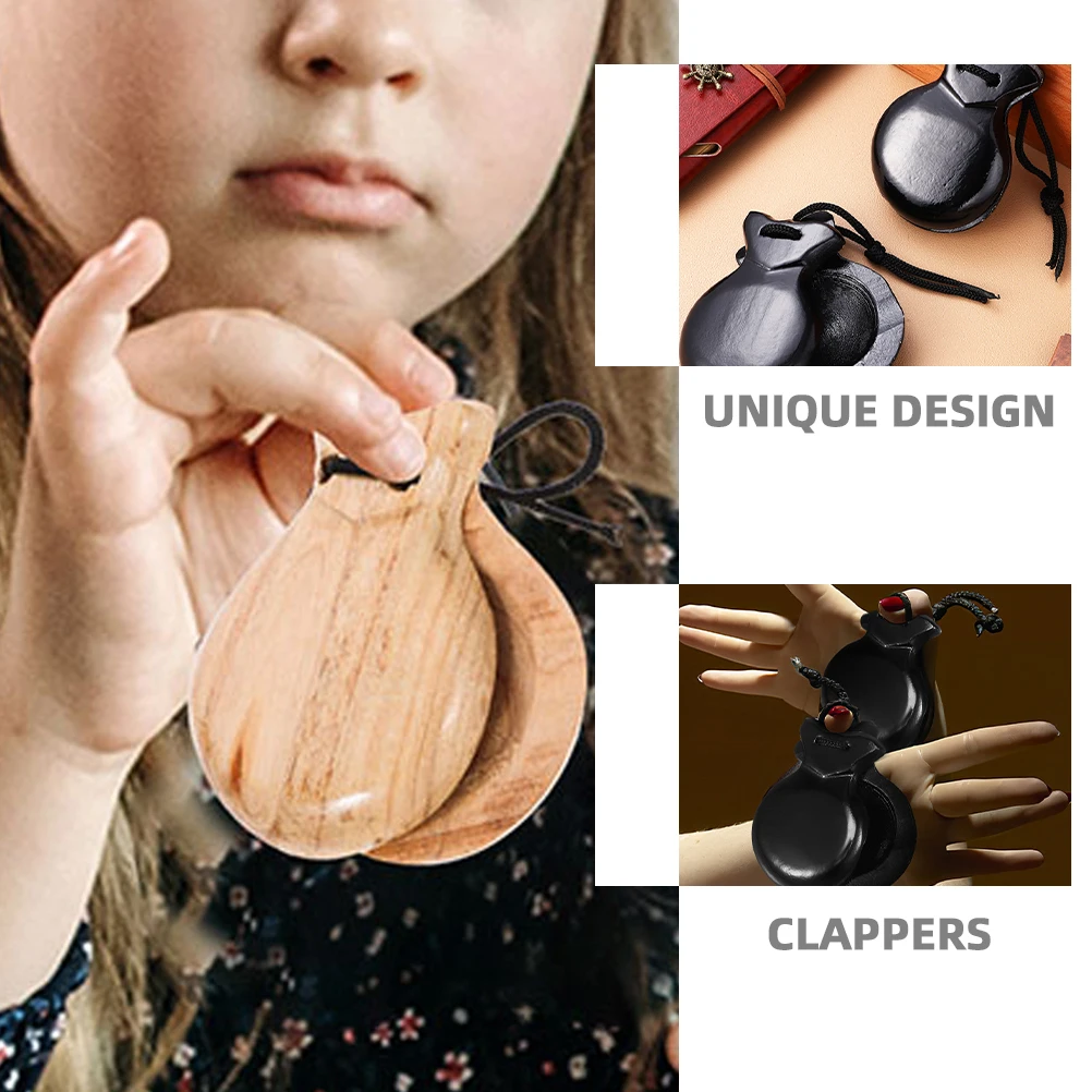 

2 Pcs Kids Musical Instruments Spanish Castanets Wood Bulk Finger Percussion for Adults