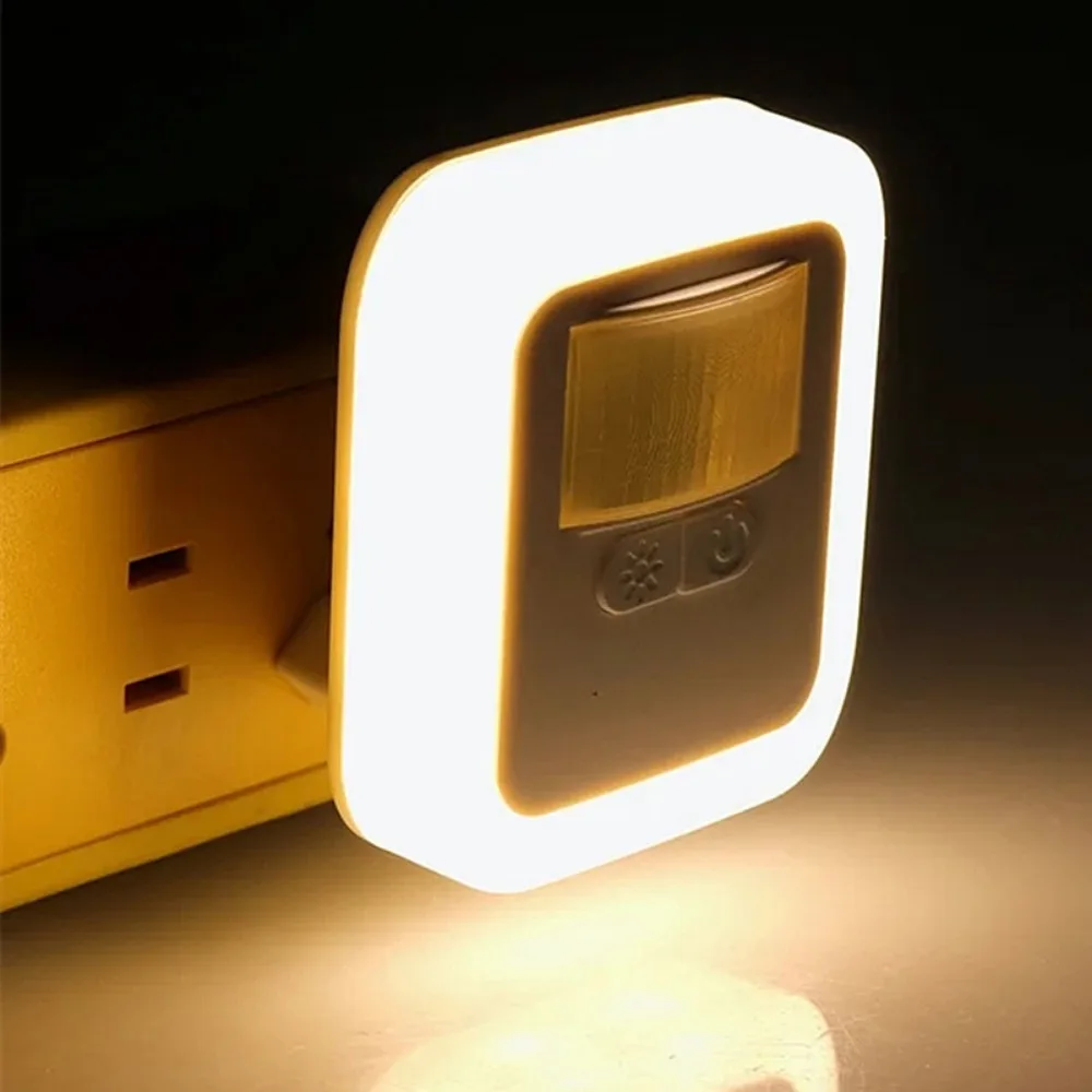 Plug-in LED Night Light com sensor de movimento, lâmpada branca quente, luz sonora, decoração do quarto, lâmpada decorativa para crianças