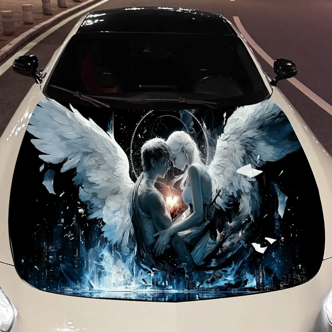

Urban Phantom Winged Angel Car Vinyl Wrap, PVC Material Waterproof Car Hood Sticker, Self-Adhesive Scratch-Resistant Stickers fo