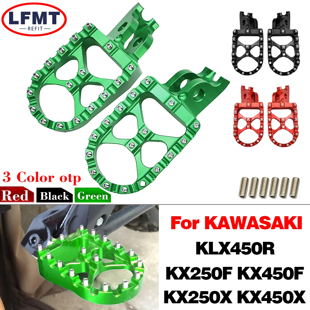 

Motocross CNC Aluminum Rests Pedals Footpegs Foot Pegs For Kawasaki KX KLX KXF 250 450 250F 450F 250X 450X 450R 2006 2007-2021