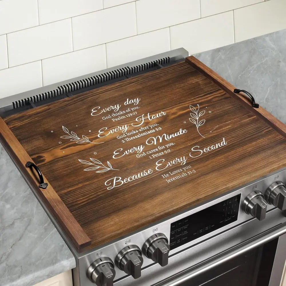 Capa de fogão de madeira estilo fazenda com alças, economizador de espaço de balcão de cozinha para fogões elétricos ou a gás, tampa decorativa de pia a