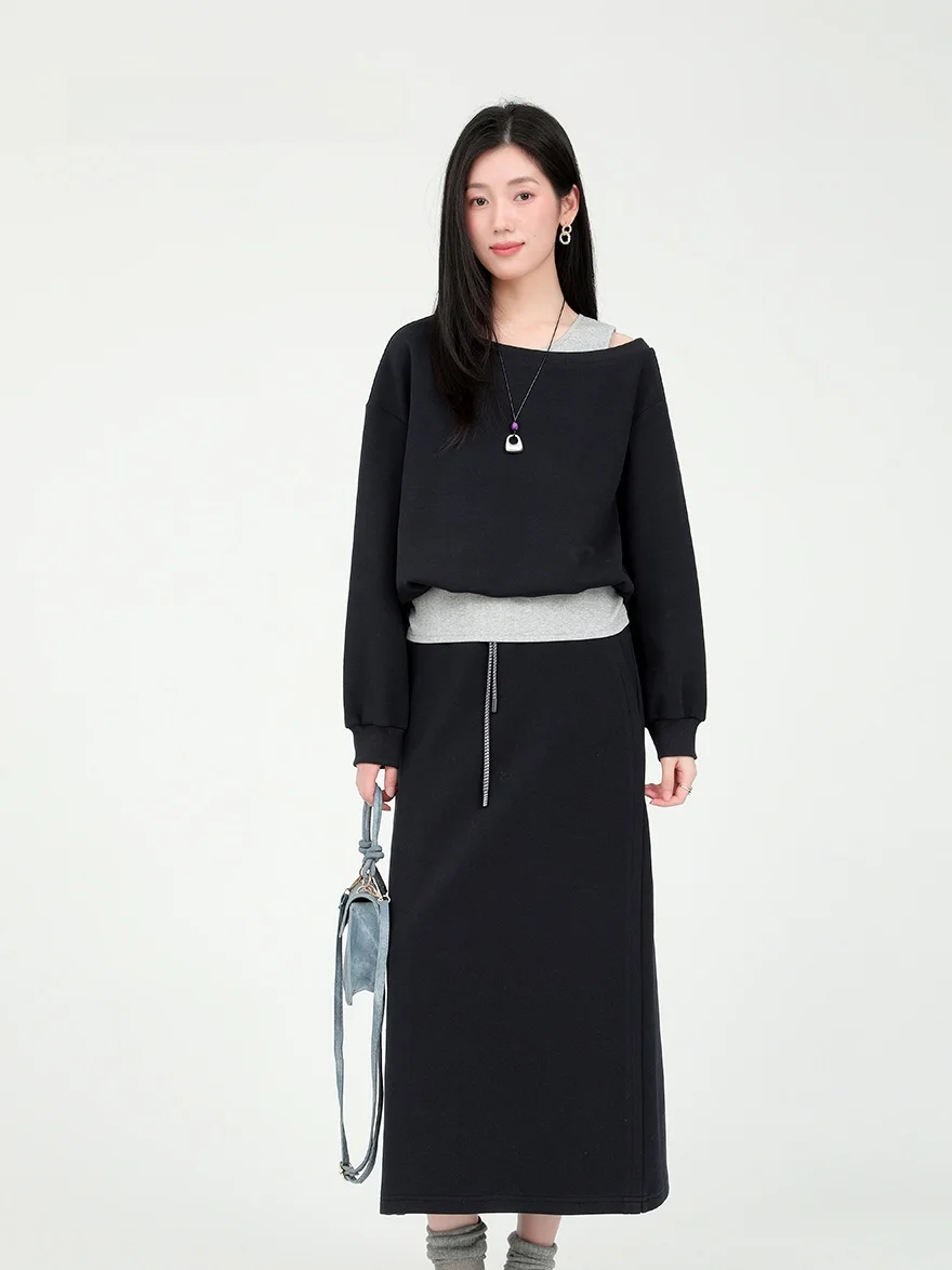 

Dailanzhi 2026 Spring Break Two-Piece Hoodie Skirt Set Korean Lazy Style Half Skirt Fashionable Ensemble Long Sleeve Hoodie