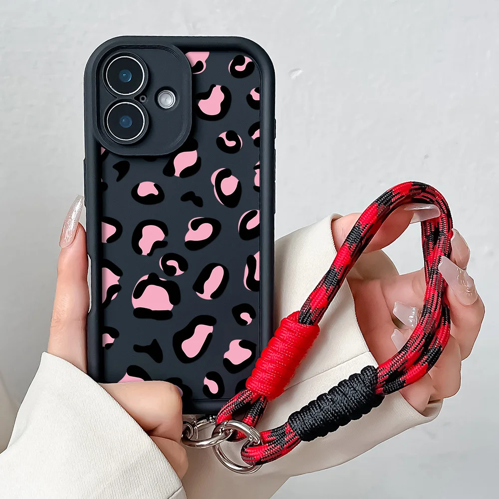 حافظة لهاتف آيفون 16 15 14 13 12 11 Pro MAX XS Max XR 7 8 Plus غطاء ناعم من البولي يوريثان الحراري بطباعة الفهد الوردي #5