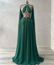 AsaNagi New Green Chiffon Evening Dresses Halter Neck A-Line Floor-Length Women Cut-Out Elegant Party Prom Gown 2025 customized