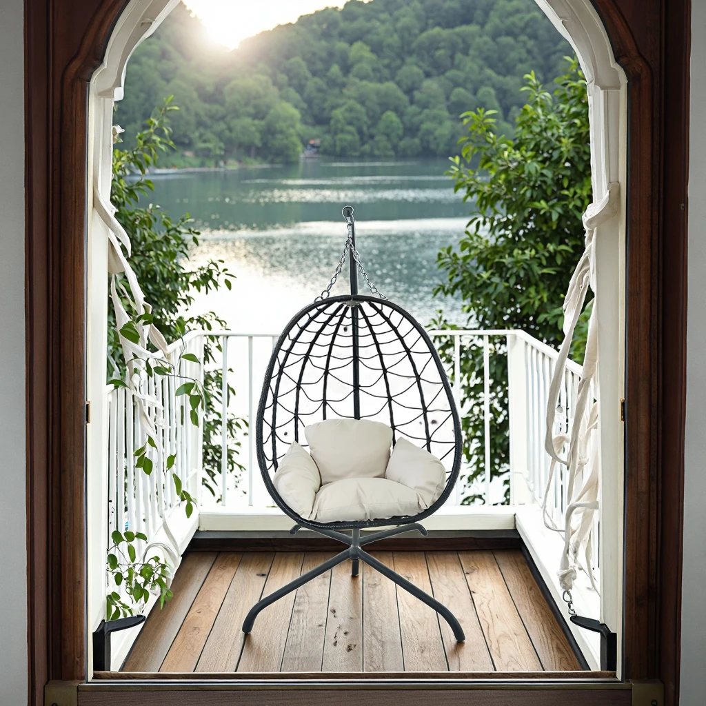 Modern Outdoor PE Handmade Rattan With Bracket Egg Shaped Hanging Rattan Swing Chair