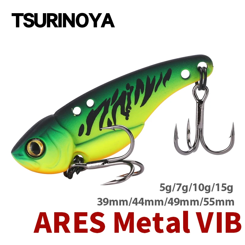 TSURINOYA-señuelo duro de pesca, cebo Artificial de Metal VIB ARES-A, 5g, 7g, 10g, 15g, gancho triple, doble agujero, bajo centro de gravedad