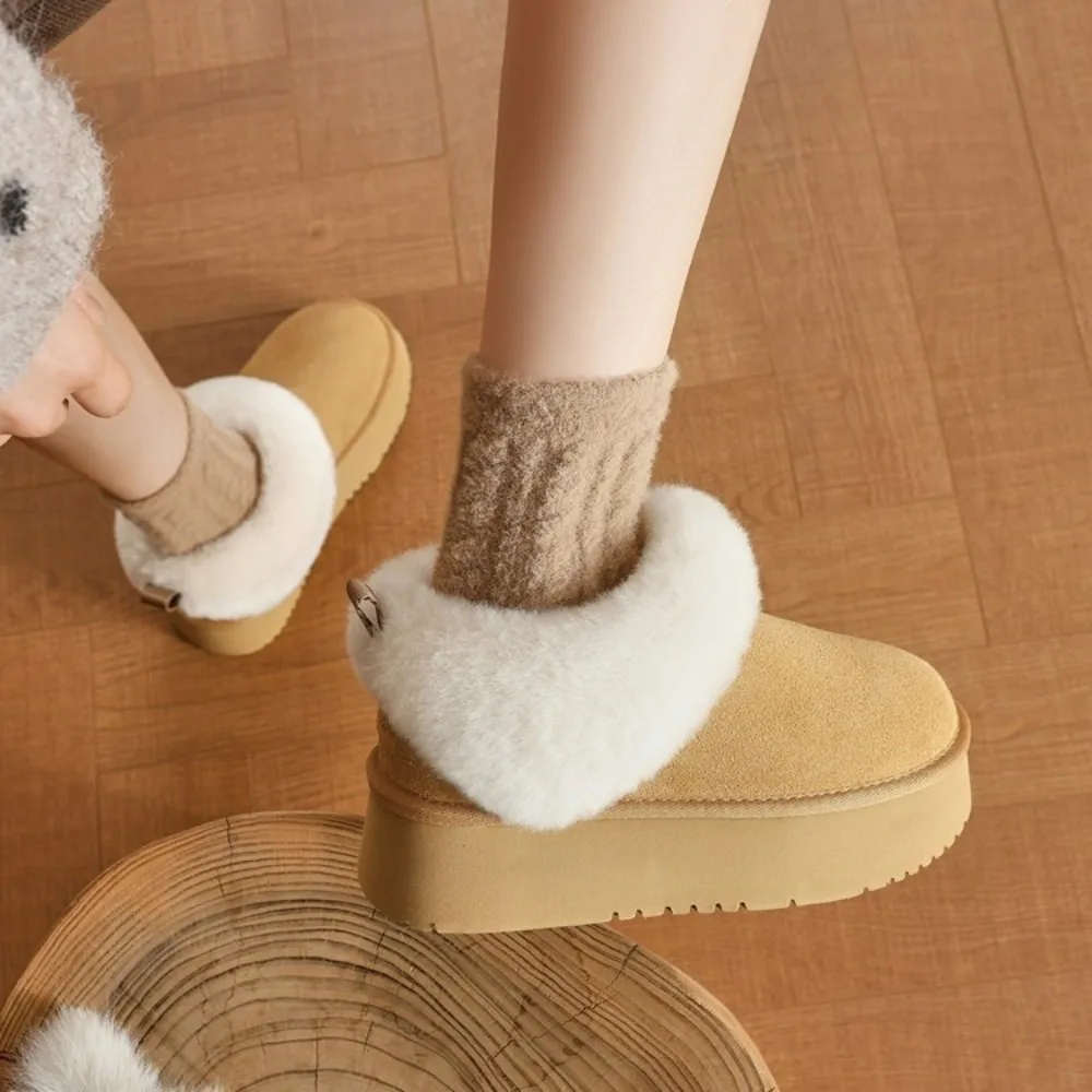 Snow Boots Women Flats Warm Fur Woman Booties 2026 Winter Shoes Woman Increase Height Women's Boots For Woman Slip On New Trend