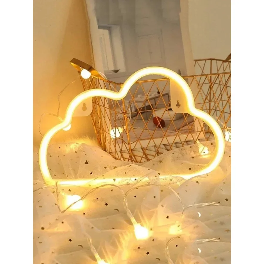 1pc Led Cloud Shaped Neon Light With Hooks To Hang On Wall, USB And Battery Powered Cloud Design Neon Sign Light, Suitable For