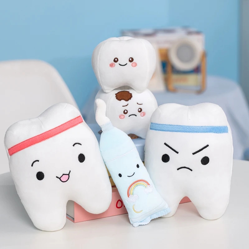 Creative Dental Plush Toy Kawaii Tooth with Toothbrush Hug Pillow Oral Care Gift Funny Dental Pillow for Bedroom