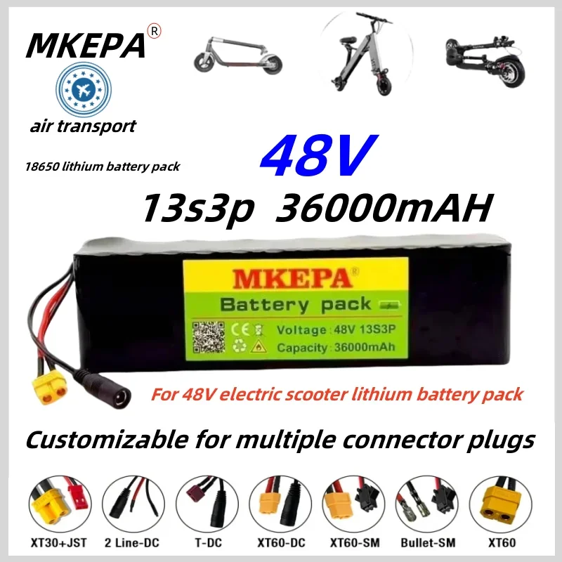 

48V 36Ah 1000W 13S3P lithium-ion battery pack, Suitable for 54.6V electric bicycles and electric scooters with reinforced Bms