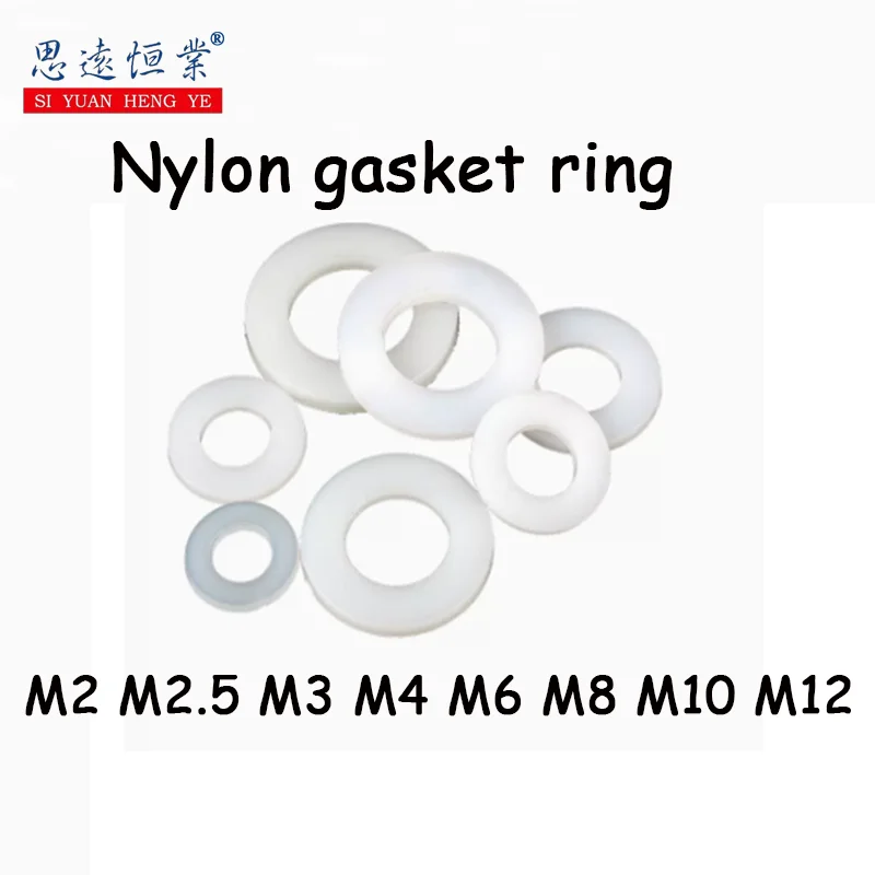 100Pcs M2 M2.5 M3 M4 M6 M8 M10 M12 White Plastic Nylon Flat Washer Plane Spacer Insulation Gasket Ring Thickness 1/1.5/2mm