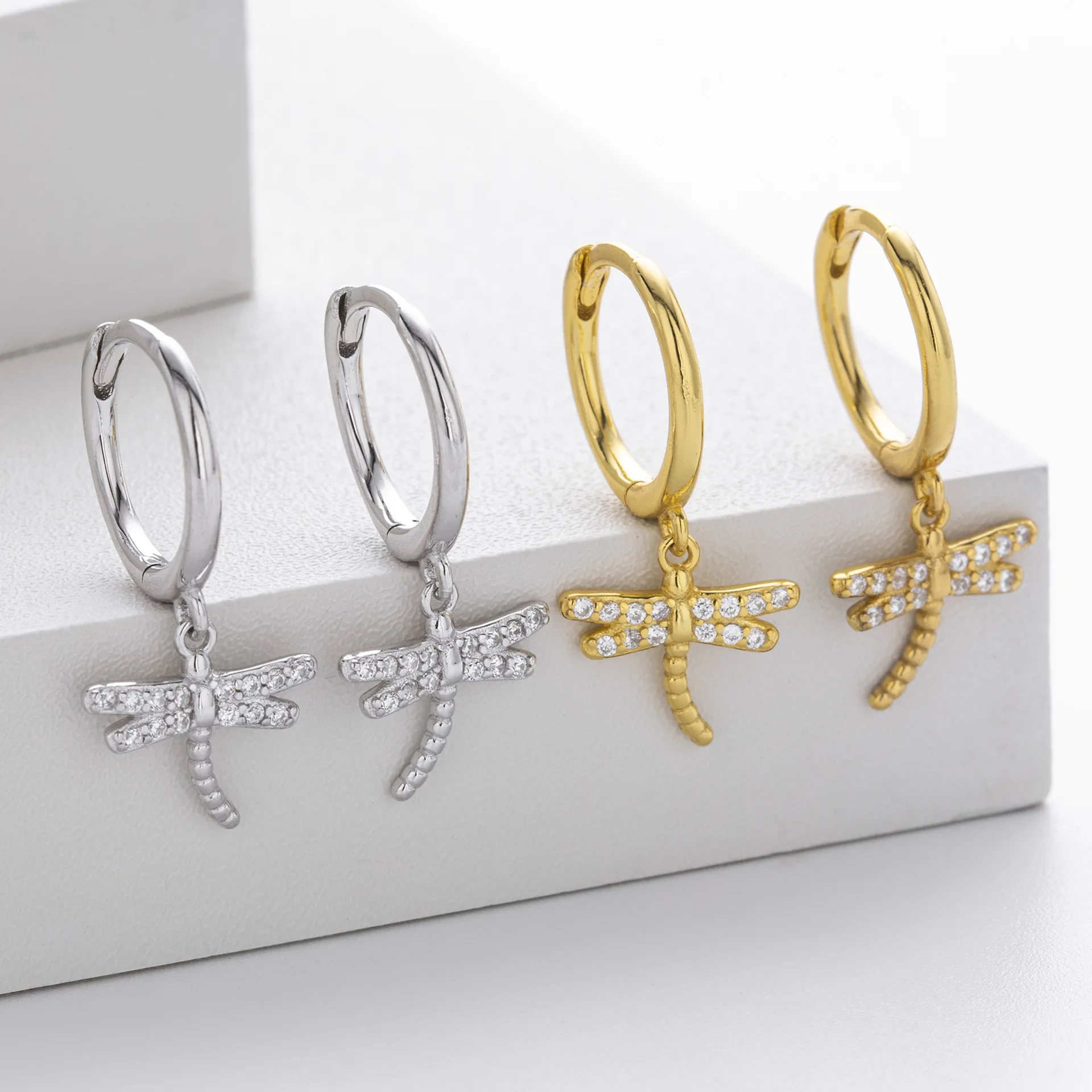 Withered S925 Sterling Silver Earrings With Stylish Zirconium Inlaid Dragonfly Earrings Versatile And Niche Animal Accessories