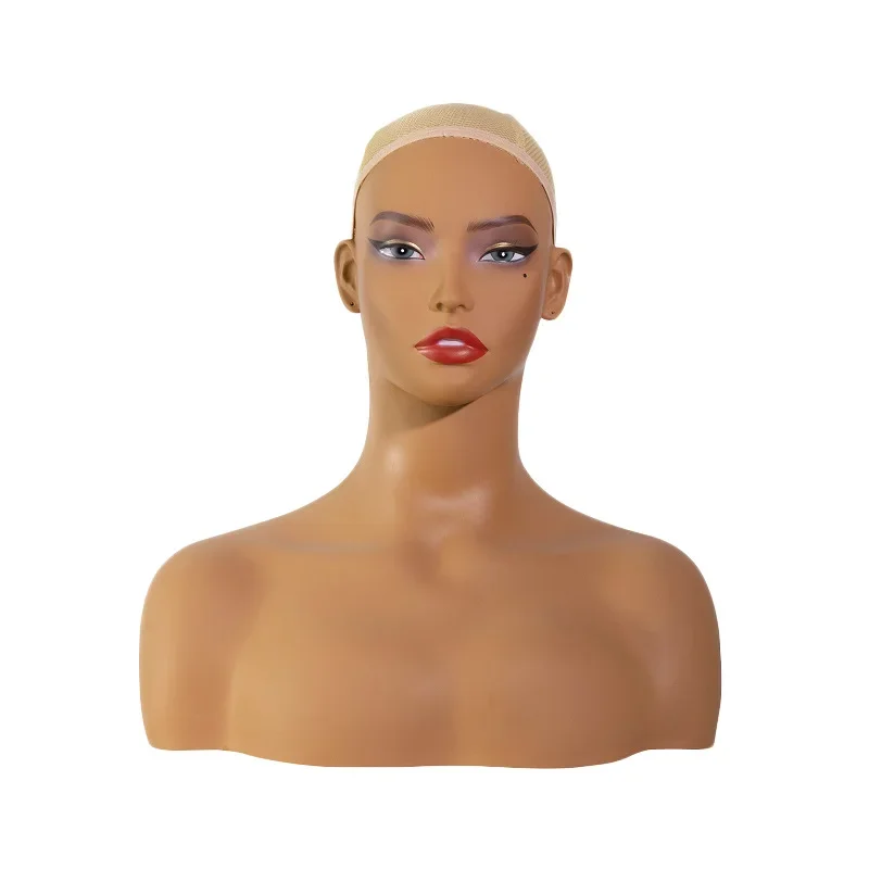 Realistic Female Mannequin Head with Shoulder Manikin Doll Head Bust for Wigs Jewelry Display