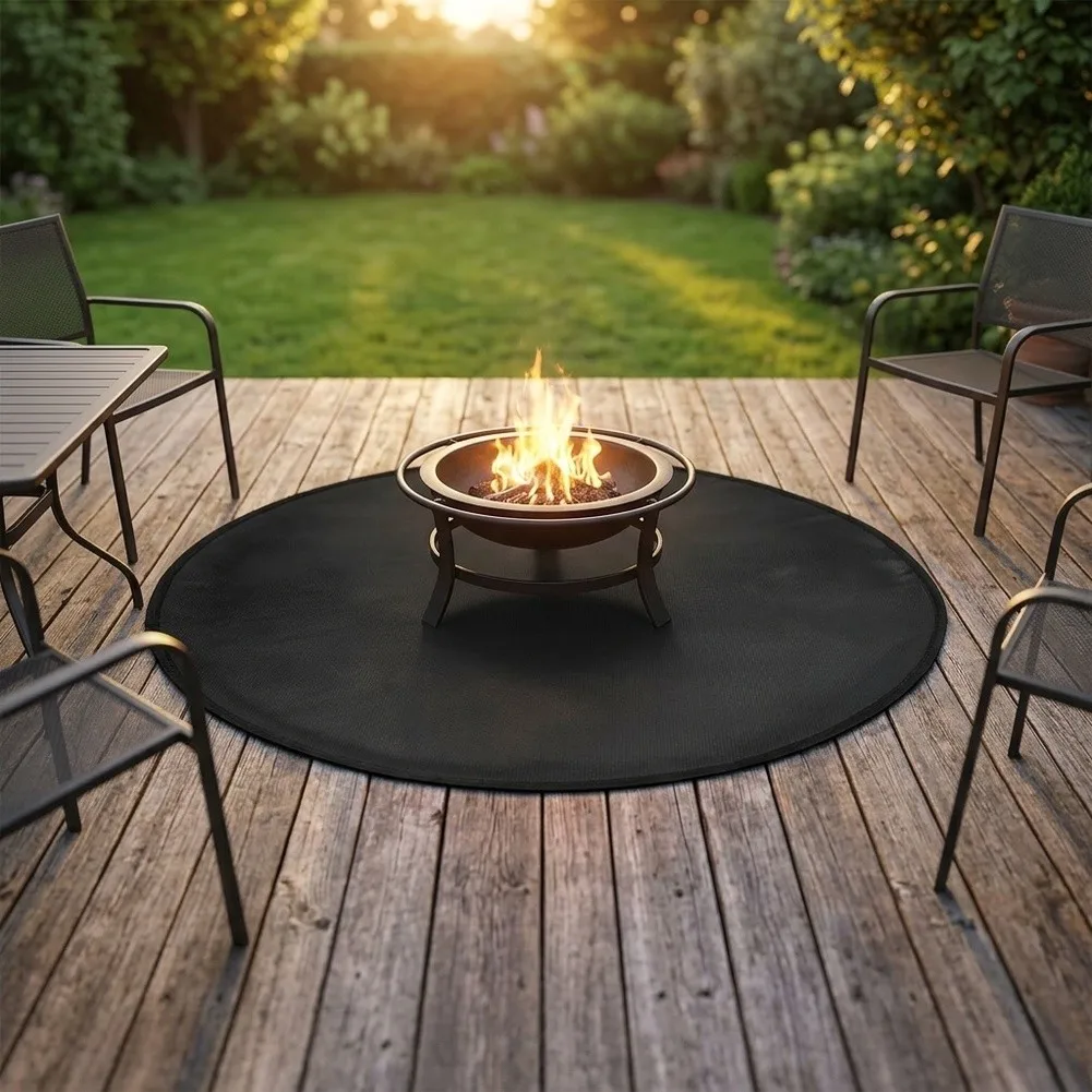 Flame Retardant Round BBQ Mat Heat Resistant for Patio Lawn Deck Grilling 24in 32in 36in Black Glass Fiber Outdoor Mat