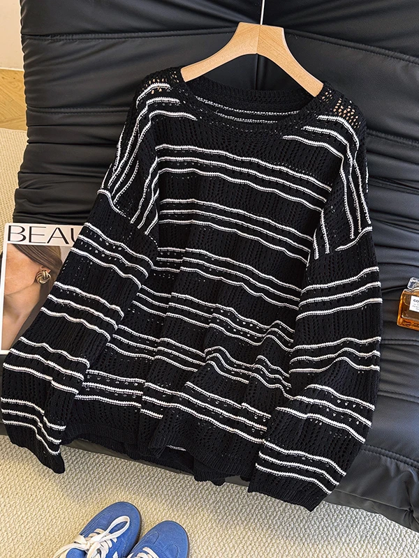 

Свободный длинный вязаный свитер для женщин, повседневный, удобный, дышащий, с ажурной вязкой, оверсайз, для ранней осени