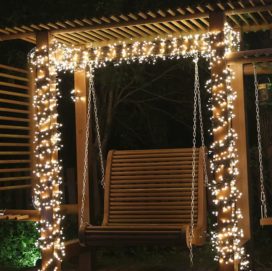 Luces de hadas de grupo para exteriores, 1000/2000LED, luces de petardo enchufables, guirnalda de luces estrelladas de Navidad para decoración de árbol de fiesta de boda