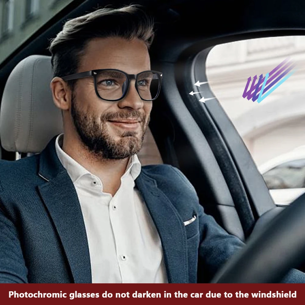 CRIXALIS Photochromic Classic Vintage Square Sonnenbrille für Herren, zum Laufen, Outdoor, Sonnenschein, Brillen, schwarzer Rahmen, UV400 – Detail 6