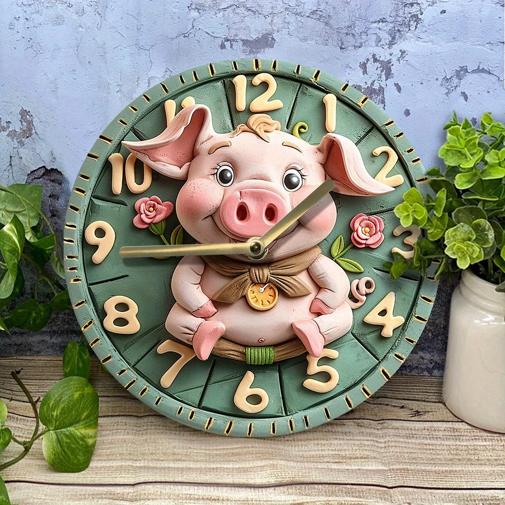 Festive 2D Effects Silent Pig Wall Clock - DIY Assembly Kit: Create & Enjoy! - High-Definition 2D Flat Printing