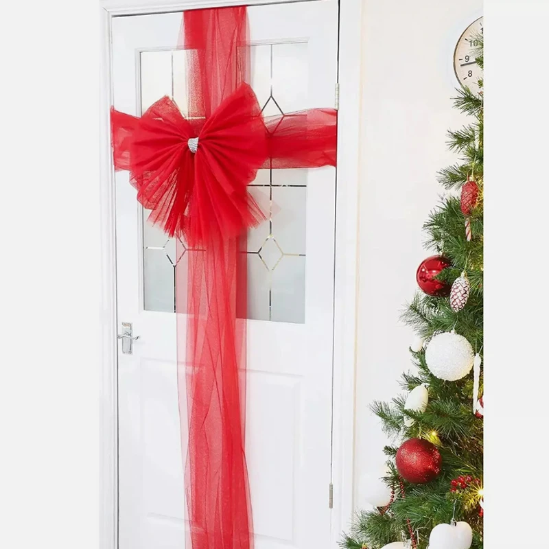 1pc Christmas Big Red Bow Door Hanging Eugen Yarn Double-layer Wedding New Year's Party Bow Decoration Diy Door Curtain