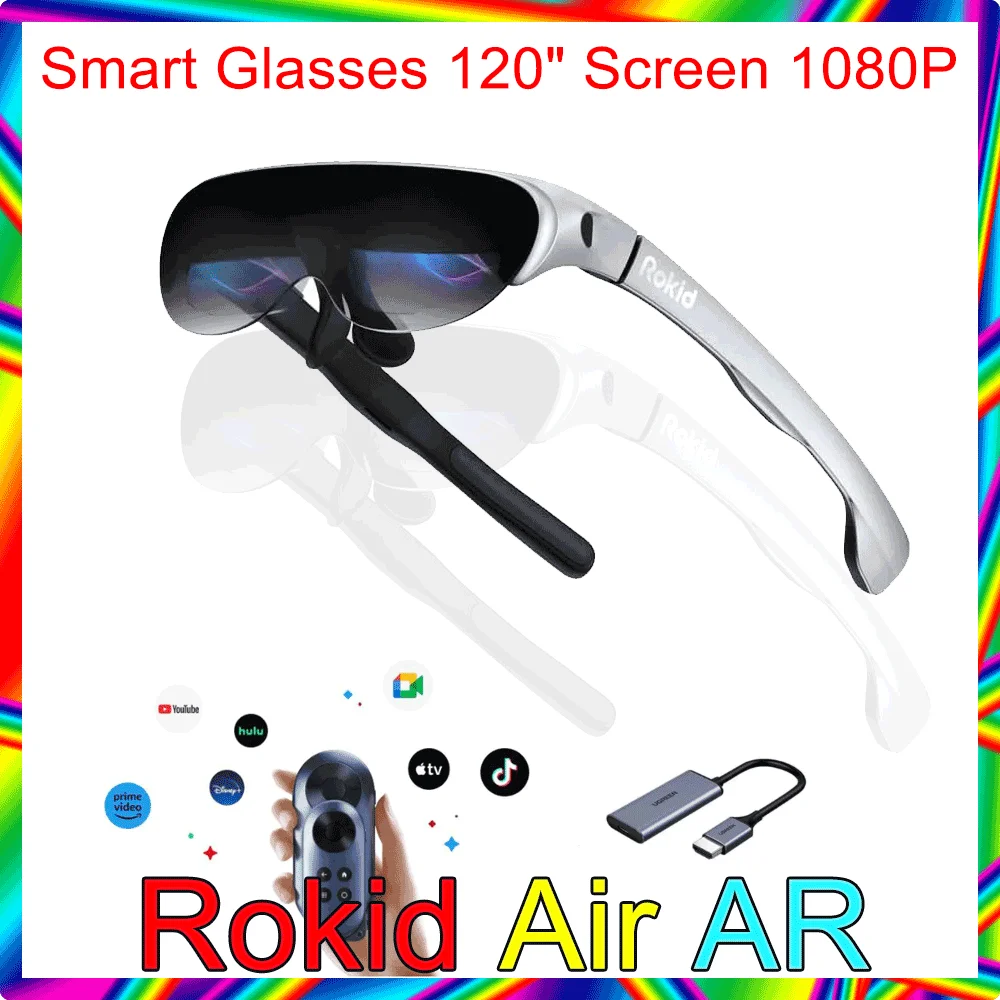 نظارات Rokid Air AR الذكية بشاشة 120 بوصة مع شاشة OLED مزدوجة 1080P 43 ° جهاز عرض الألعاب المنزلي القابل للطي FoV 55PPD