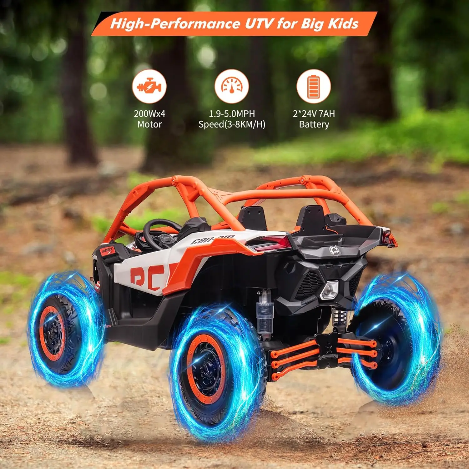 2-Seater Ride-On UTV Car for Kids Electric Off-Road Truck w/Parent Remote Control 2 x 24V Max 130LBS Battery, 4 x 200W Motors