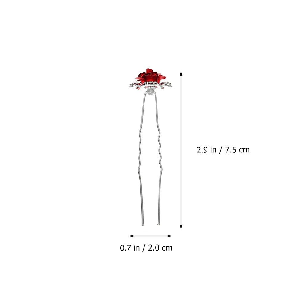 

6Pcs Rose Flower Rhinestone Hairpin Bridal U-Shaped Hair Stick Wedding Hair Accessories Elegant Lightweight Bride Headdress