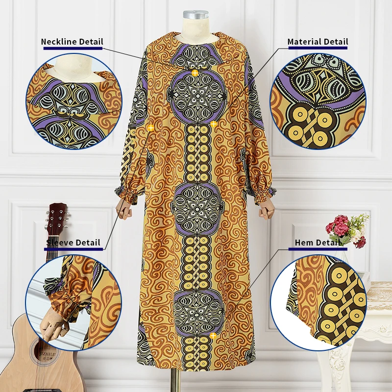 VONDA Sukienka Maxi w Stylu Boho Plus Size Damska Drukowana Sukienka Letnia Vintage Długi Rękaw Latarnia Stójka Vestido Casual Robe 5XL