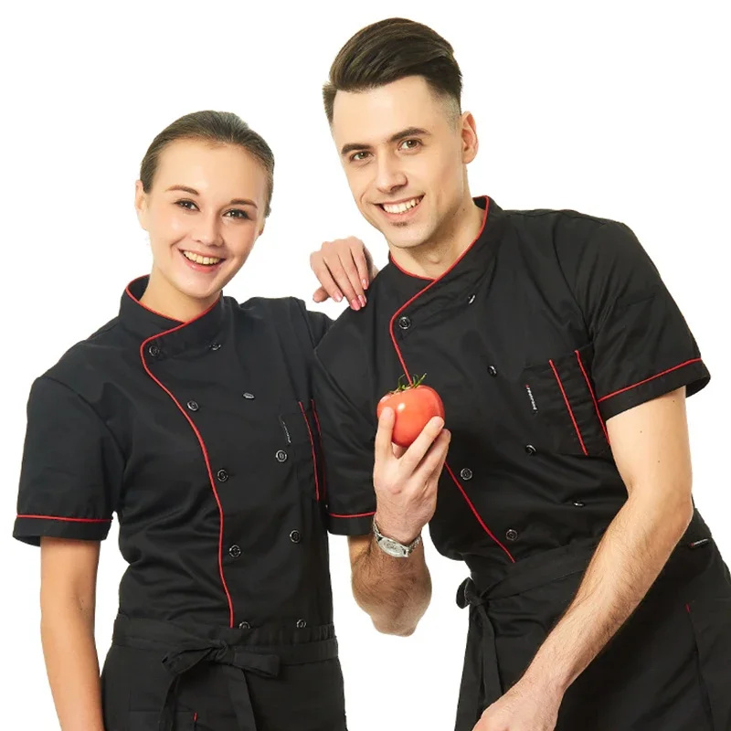 Veste de Chef pour hommes et femmes, chemise à manches courtes, manteau de cuisine, uniformes de serveur de Restaurant