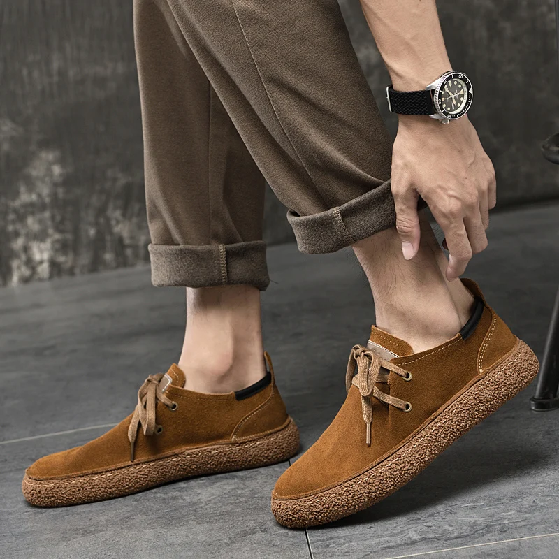 New Nubuck Leather Loose Fitting Casual Shoes Comfortable Soft Bottom Oxford Shoes High Quality Genuine Leather Outdoor Sneakers