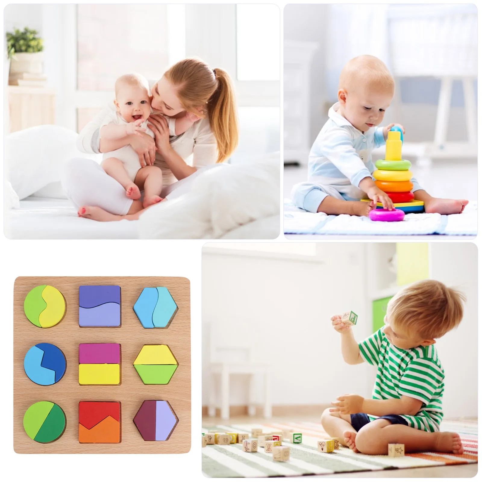 Panel de formas, rompecabezas geométrico de madera, rompecabezas, juguete de matemáticas tridimensional para niños y bebés