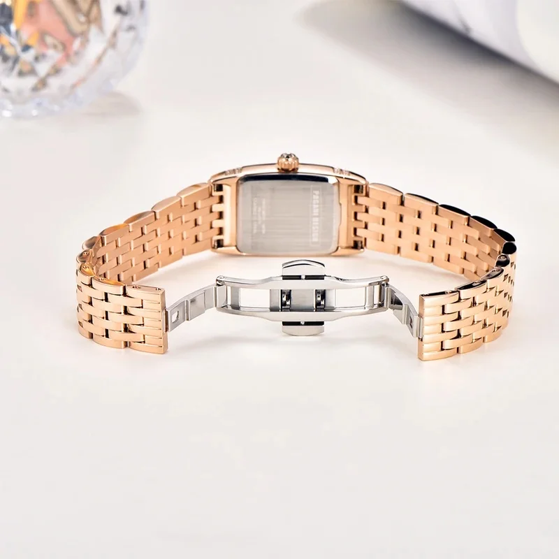 PAGANI DESIGN PD-1737L Women Quartz Watch Ronda 762 Swiss Movement 22MM Square Sapphire Glass Rose Gold Fine Steel Bracelet Ladi view 4