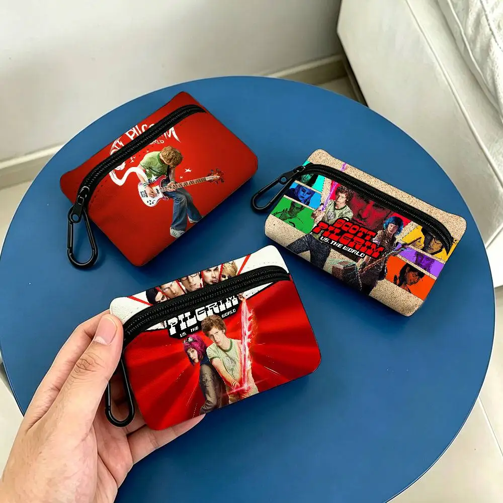 Movie Scott Pilgrim Vs. The World Anime Mini Hanging Oxford Cloth Coin Bag Durable Zipper Key Card Pouch With Carabiner