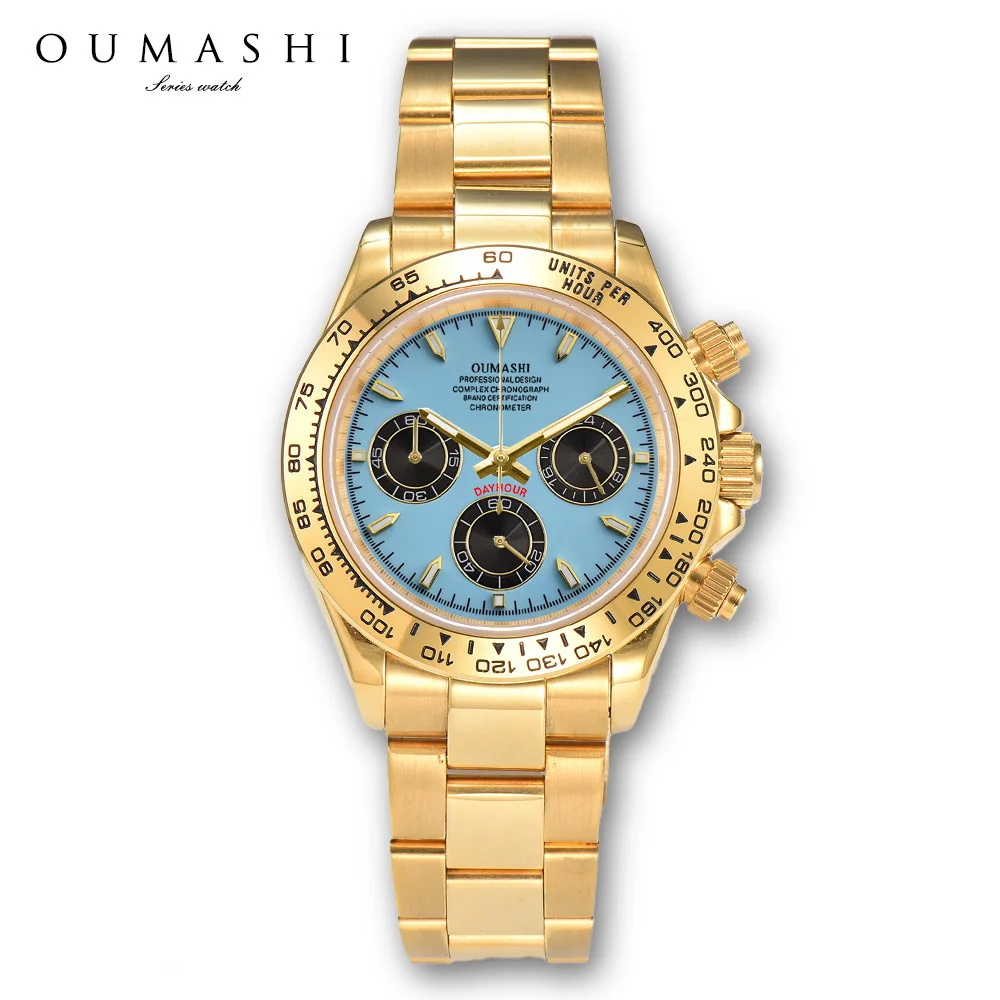 

New VK63 watch green luminous Blue dial Quartz watch VK63 Movement Stainless steel sapphire glass Men's watch Chronograph watch