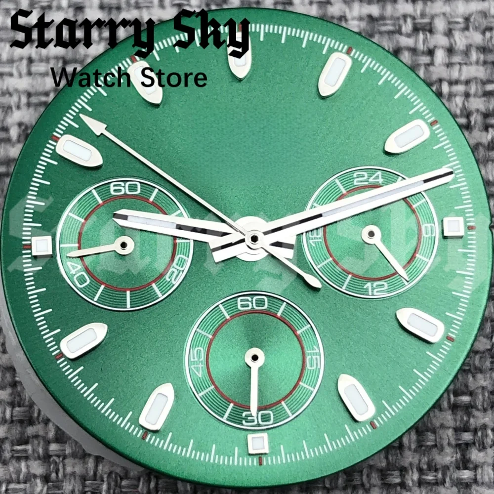السماء المرصعة بالنجوم 30 مللي متر مؤشر الفضة/الذهب الأخضر الباندا ساعة الطلب 6 دبابيس ساعة اليد مع الأخضر مضيئة مناسبة لحركة الكوارتز VK63 #2