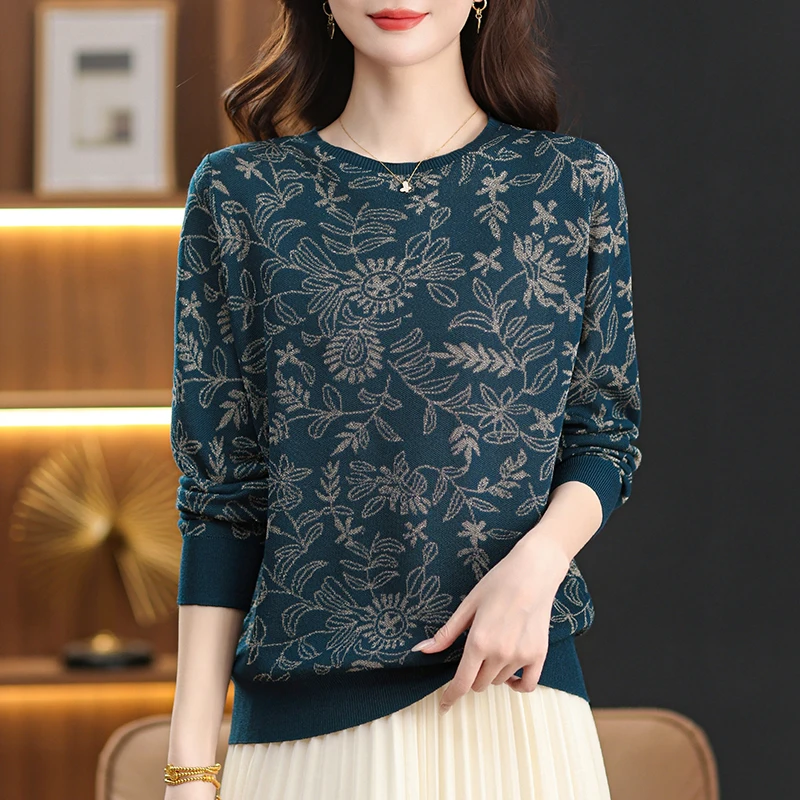 

Print Sweaters Autumn Spring Soft O Neck Knitwears Pullover Pull Femme Female Casual Jumper Long Sleeve Women's Sweater