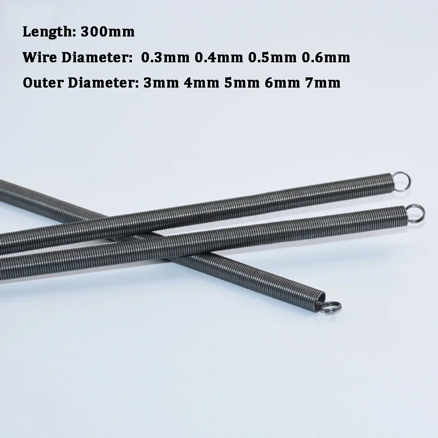 New 1pc 300mm Sping Steel Dual Hook Long Expansion Tension Spring Hardware Accessories Wire Dia 0.3-0.6mm Outer Dia 3-7mm