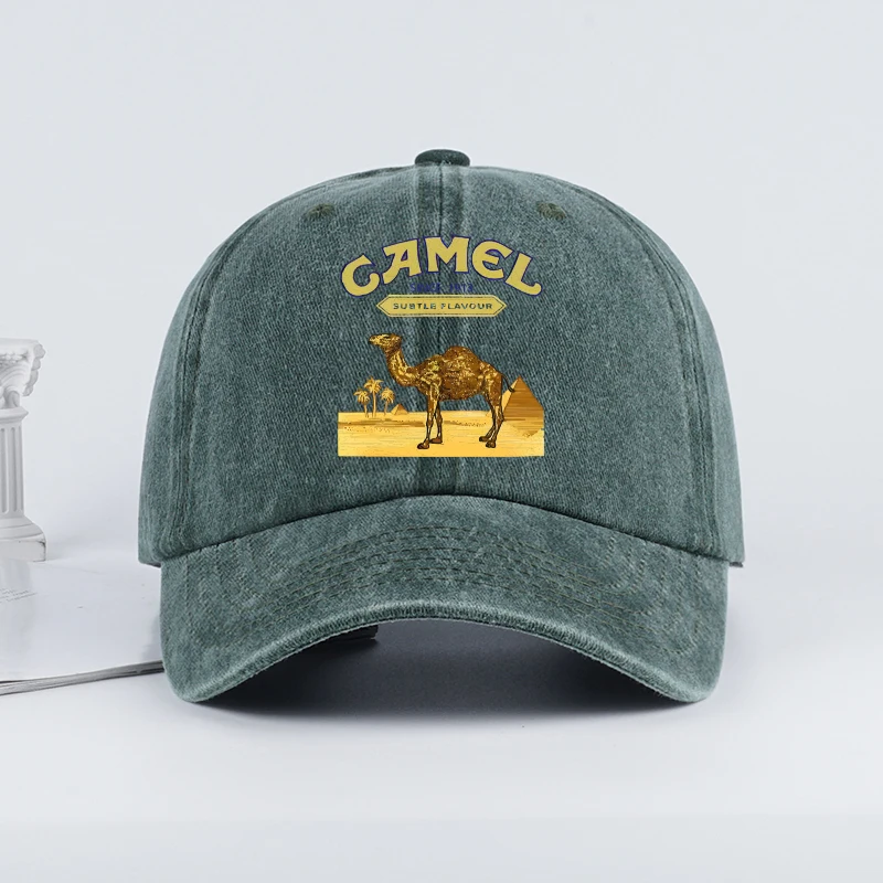 Vintage-Baseballkappe mit „Camel“-Wüstenszenen-Print – verstellbare Unisex-Vintage-Kappe für Outdoor-Wanderungen und Bergsteigen