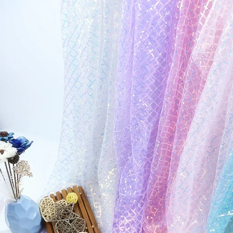 Shiny Wedding Party Dress Sequin Stitched Mesh Fabric Party Supplies Background Flashing Cosplay Dress Material