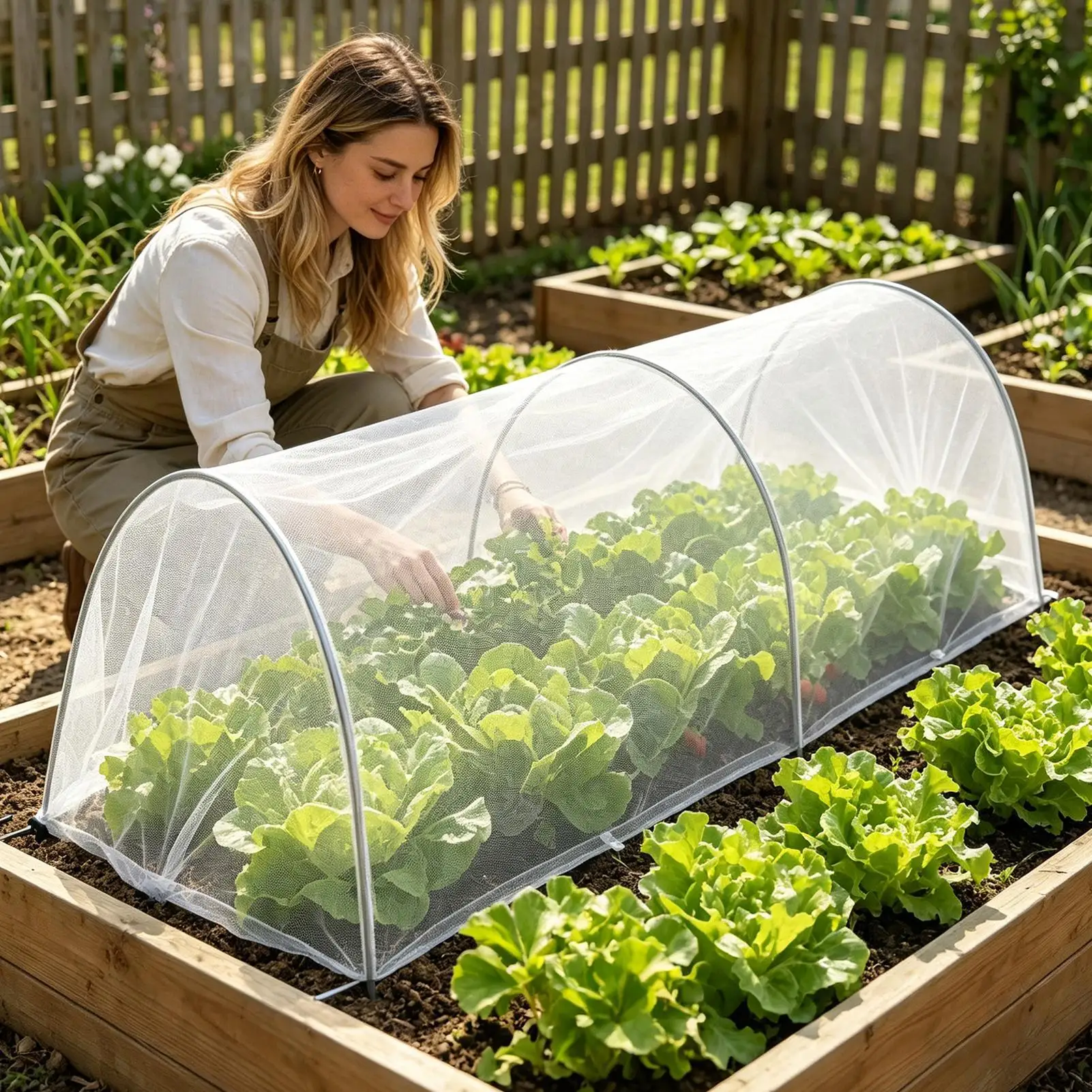 Garden Row Covers 4FT Weatherproof Bird Barrier Tunnel Net with 6 Stakes for Outdoor Tomato Fruit Vegetable Grow Protection
