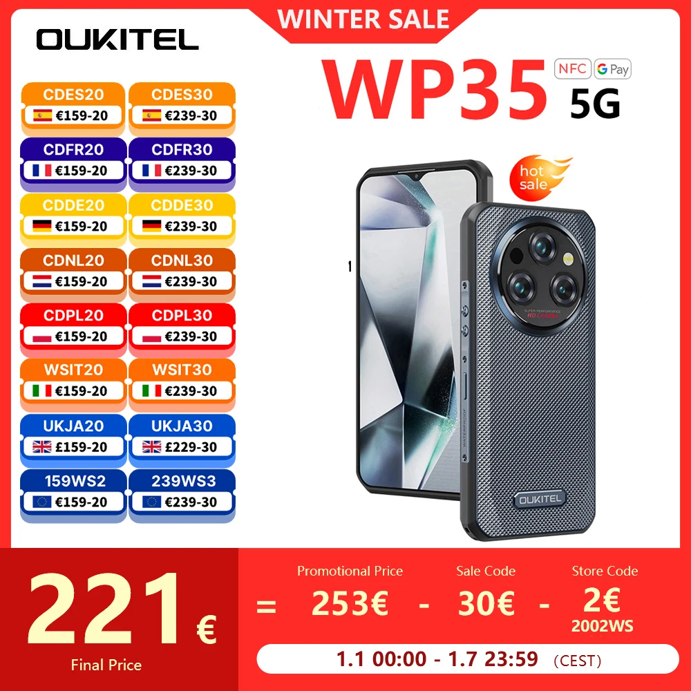 Oukitel-teléfono inteligente WP35 5G, dispositivo resistente, 6,6 pulgadas, 2,4 K, Dimensity MediaTek, 6100 + 24GB + 256GB, cámara de 64MP, Android