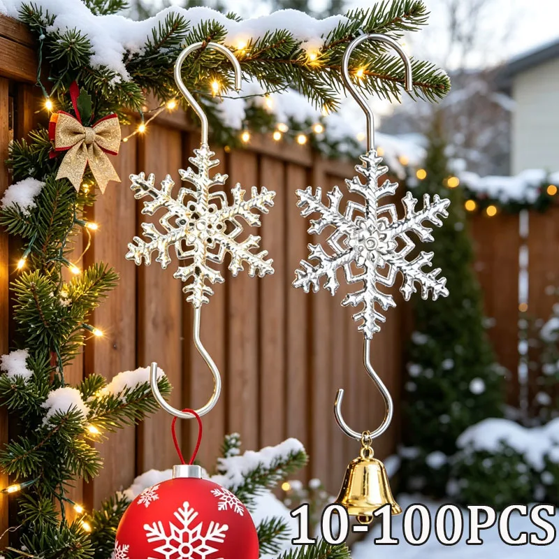 10-100PCS Christmas Snowflake Hanging Hooks Holiday Ornaments Christmas Tree Decorations Home Window Wall Party Decor