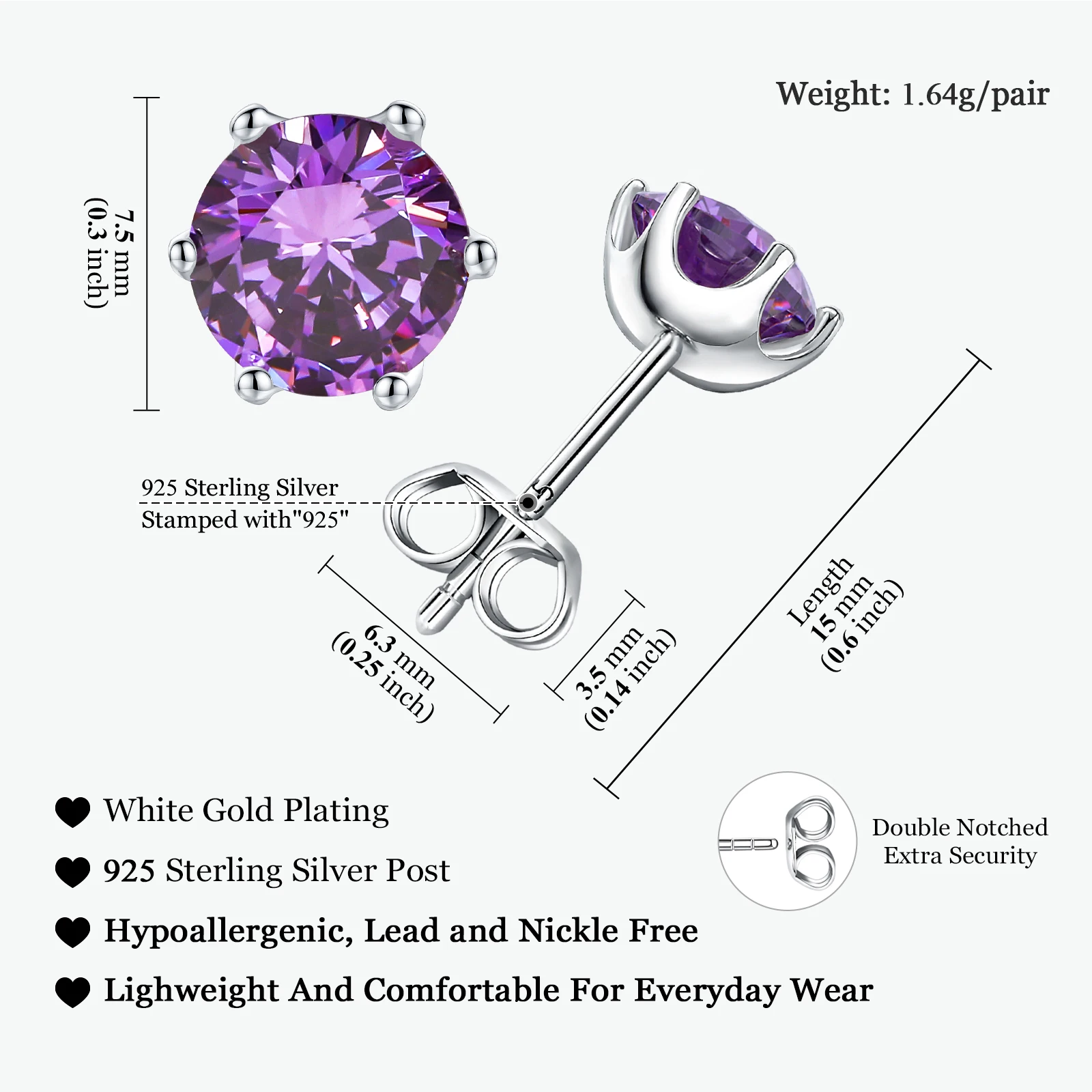 SEASKY 925 Sterling Silver Dainty Square Stud Earrings For Women Girl 6mm Ruby/Sapphire/Emerald Princess Cut Gemstone Jewelry