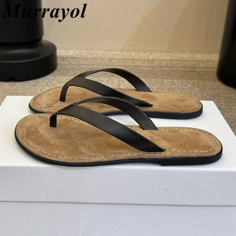 

Women Flipflop Real Leather Split Toe Flat Bottom Slippers Lazy Sandals Ladies Summer Outside Lightweight Vacation Shoes 2026